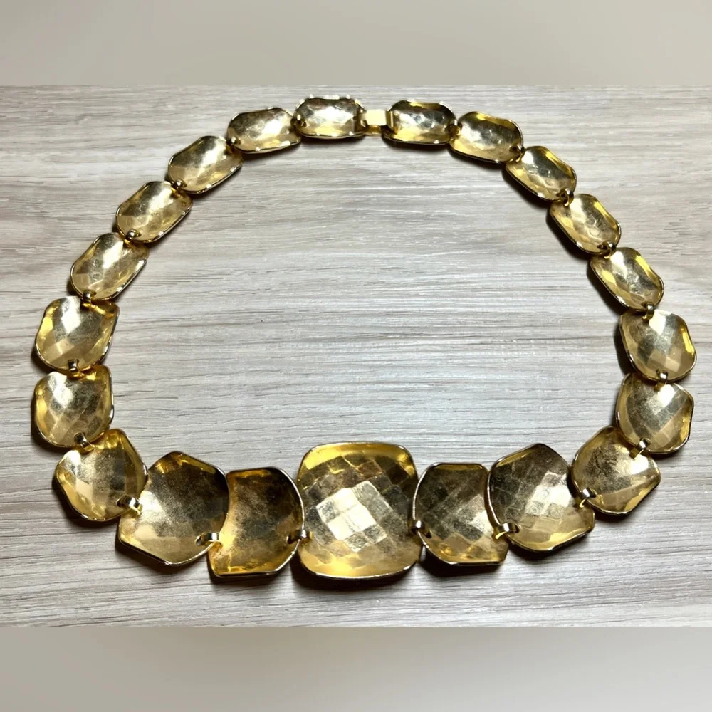 Vintage Gold Tone Demi Parure Faceted Necklace, 17.5”